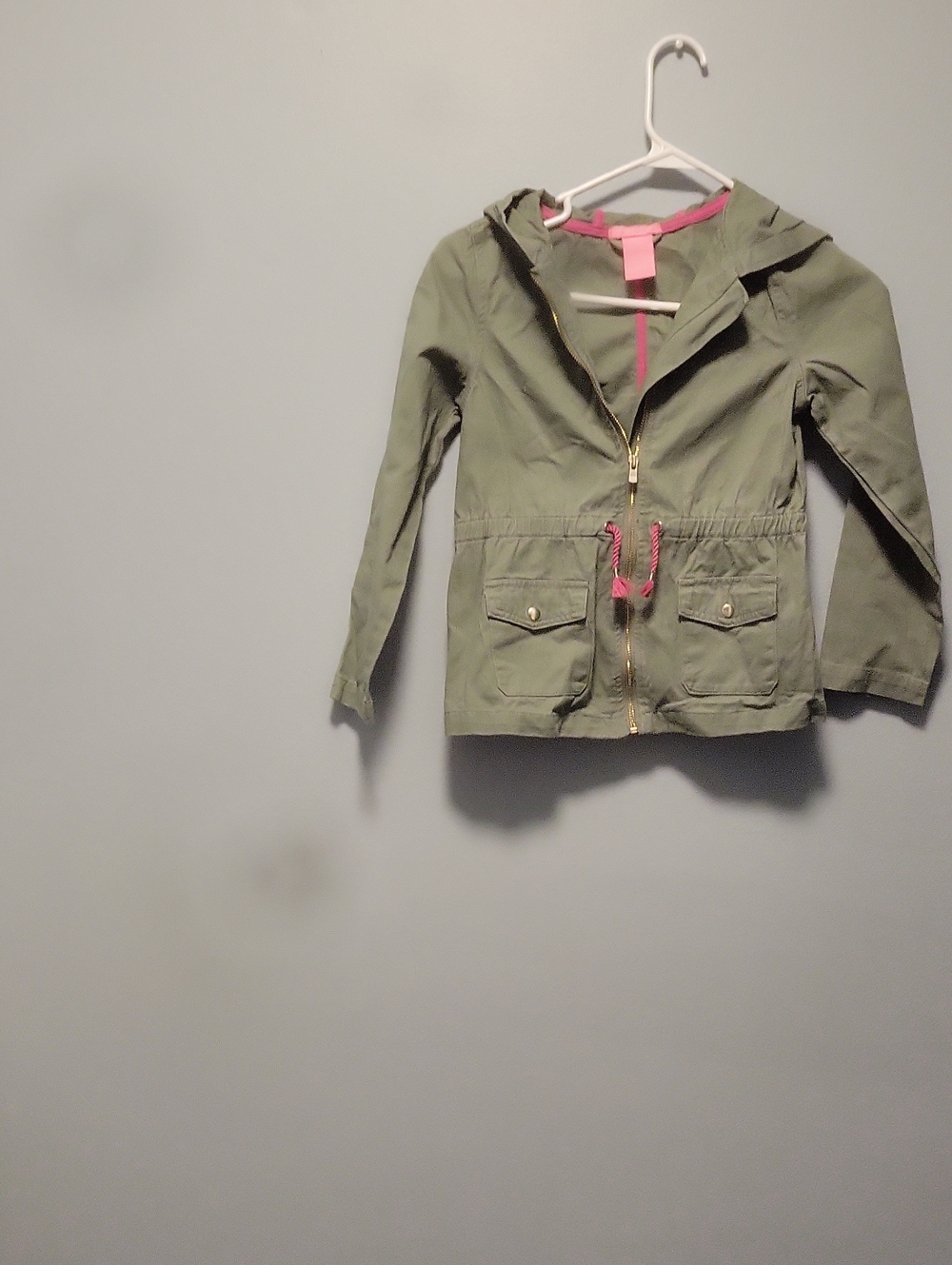 Isaac Mizrahi Olive Green Hooded Kids Jacket with Pink Trim
